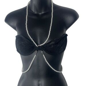 Forplay women’s small sexy lace strapless bralette sheer pearl chains new